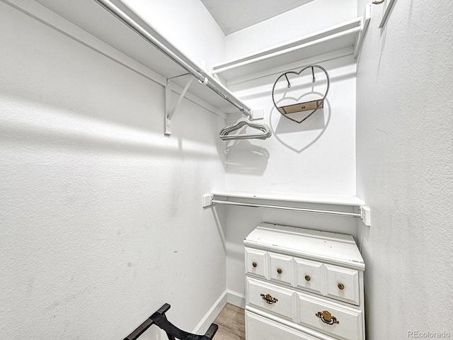 spacious closet with light hardwood / wood-style flooring