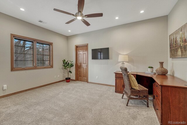 14581 E Oberlin Pl, Aurora, CO 80014 - office space featuring ceiling fan, light carpet, baseboards, and recessed lighting