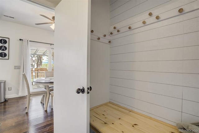 9643 Yukon Way, Colorado Springs, CO 80925 - mudroom with a ceiling fan, wood finished floors, and baseboards