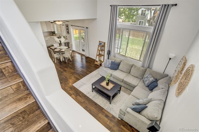 9643 Yukon Way, Colorado Springs, CO 80925 - living room featuring a ceiling fan, wood finished floors, and baseboards