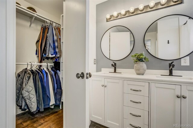 9643 Yukon Way, Colorado Springs, CO 80925 - bathroom with double vanity, wood finished floors, and a walk in closet