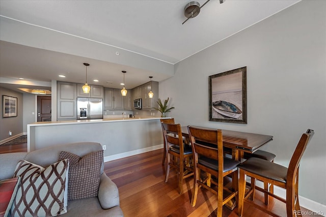 dining room with dark wood-type flooring