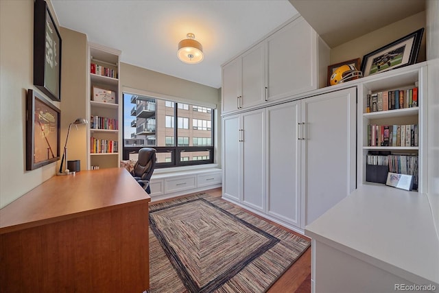 home office featuring dark wood-type flooring