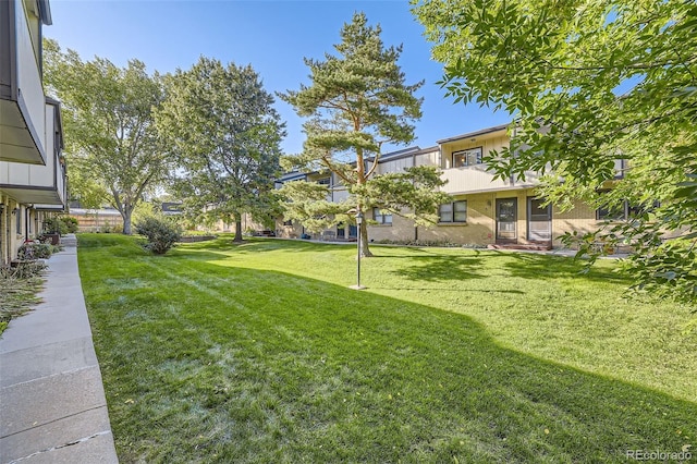 view of yard with a balcony