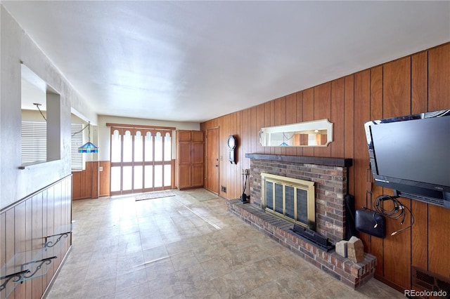 6579 S Lincoln St, Centennial, CO 80121 - living room with wood walls and a brick fireplace