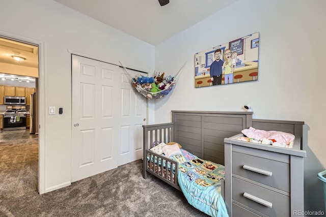 carpeted bedroom with a closet