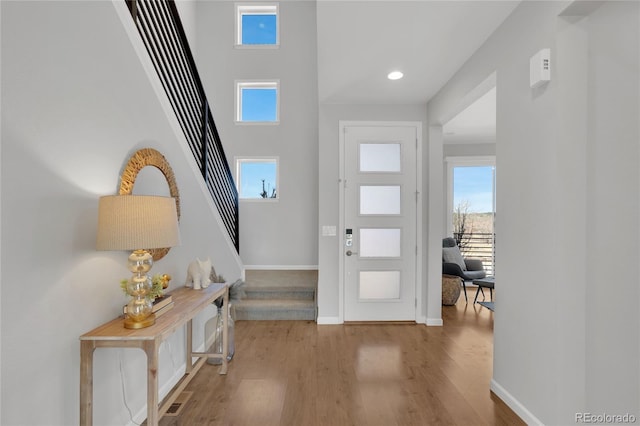 entrance foyer featuring baseboards and wood finished floors