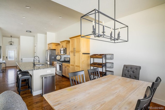 dining area featuring dark wood-type flooring and sink