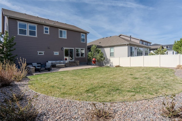 rear view of house featuring an outdoor living space, a patio area, and entry steps