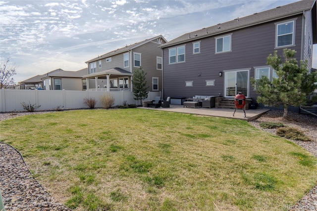 rear view of property with an outdoor hangout area, a patio area, and entry steps