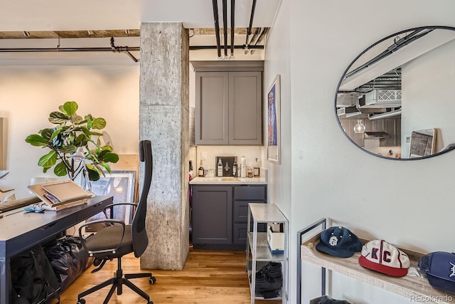 office space with light hardwood / wood-style floors