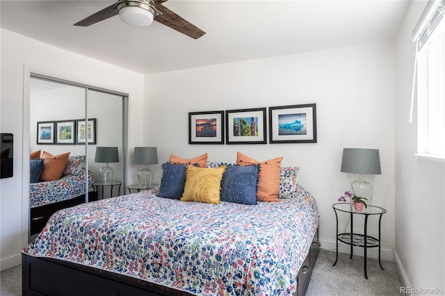 5983 W Indore Pl, Littleton, CO 80128 - bedroom with carpet, a closet, and ceiling fan