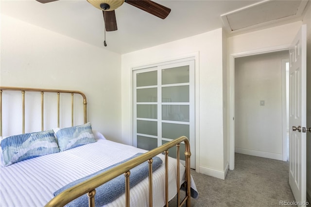 5983 W Indore Pl, Littleton, CO 80128 - carpeted bedroom featuring ceiling fan and attic access
