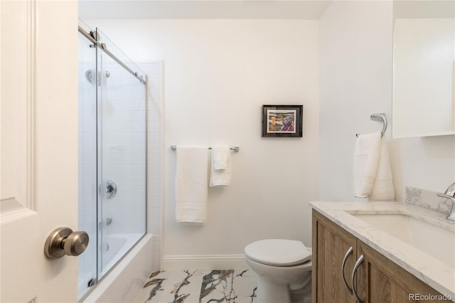 5983 W Indore Pl, Littleton, CO 80128 - bathroom featuring vanity, marble finish flooring, and shower / bath combination with glass door