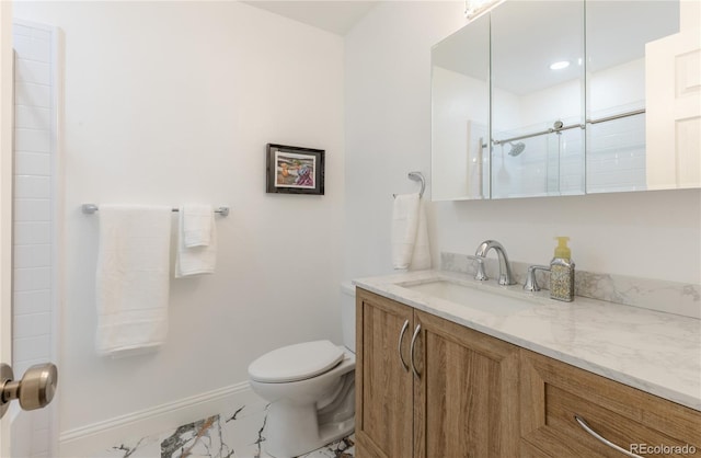 5983 W Indore Pl, Littleton, CO 80128 - full bathroom with vanity, marble finish floors, and a shower