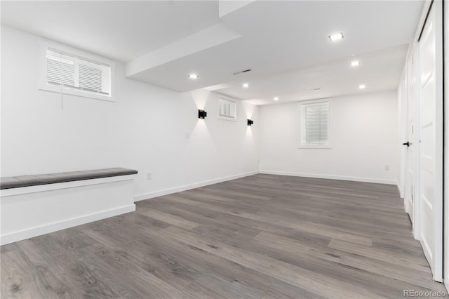 5886 S Logan St, Centennial, CO 80121 - below grade area featuring wood finished floors, baseboards, and recessed lighting
