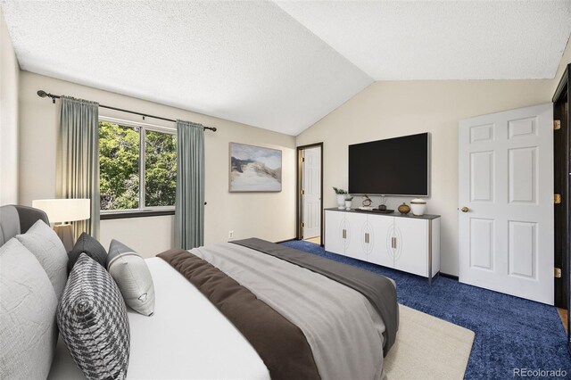 12099 Forest St, Thornton, CO 80241 - carpeted bedroom featuring lofted ceiling and a textured ceiling