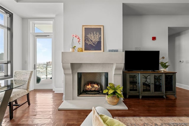 living room featuring dark hardwood / wood-style floors