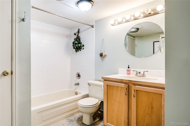 full bathroom with  shower combination, vanity, and toilet