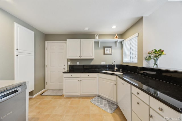2164 S Troy Way, Aurora, CO 80014 - kitchen featuring a sink, dishwasher, white dishwasher, white cabinetry, and recessed lighting
