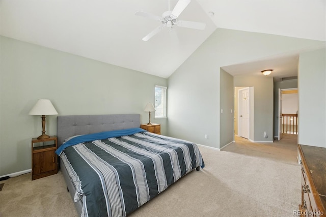 2164 S Troy Way, Aurora, CO 80014 - bedroom featuring carpet flooring, baseboards, a ceiling fan, and high vaulted ceiling
