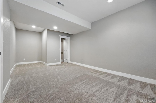 9134 E 29th Pl, Denver, CO 80238 - finished below grade area with light colored carpet, baseboards, and recessed lighting