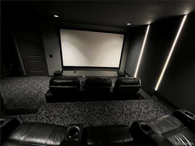 home theater room featuring carpet floors