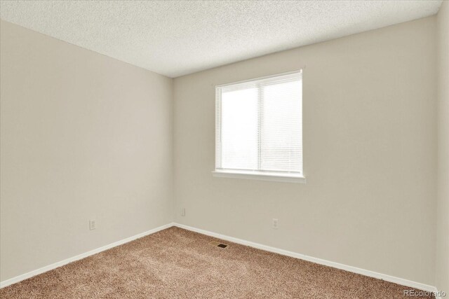 spare room with a textured ceiling and carpet flooring