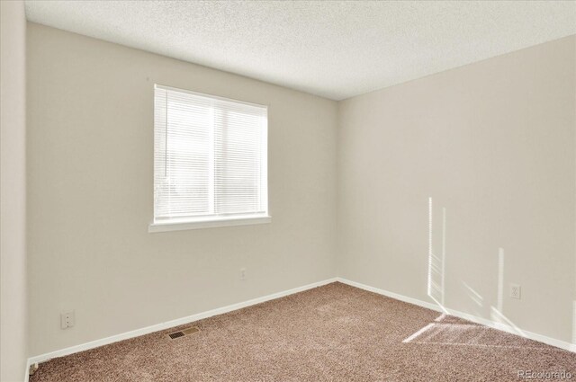 empty room featuring a textured ceiling and carpet