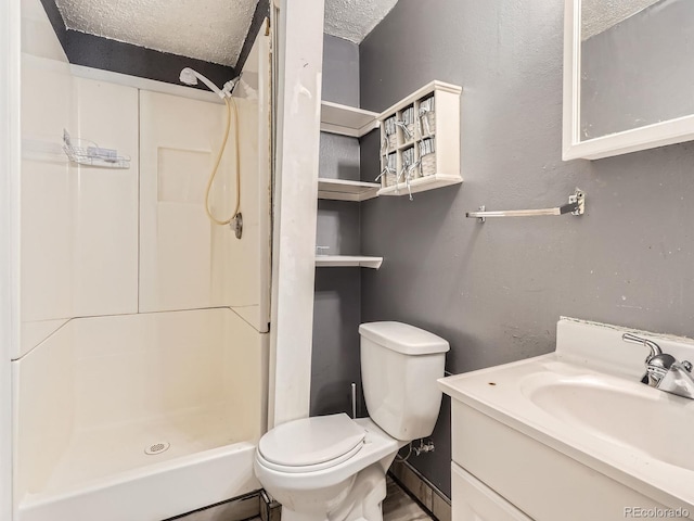 1990 S Helena St Unit H, Aurora, CO 80013 - full bath featuring a shower stall, vanity, and a textured ceiling