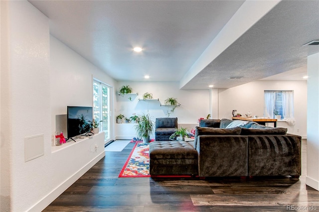 living room featuring dark hardwood / wood-style floors