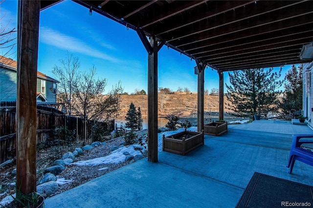 view of snow covered patio