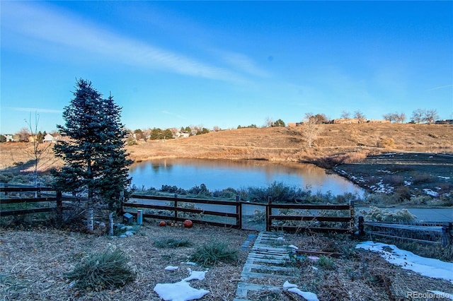 view of yard with a water view