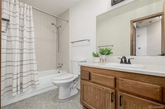 551 Snowy Owl Pl, Highlands Ranch, CO 80126 - bathroom featuring shower / bath combination with curtain, vanity, and tile patterned floors