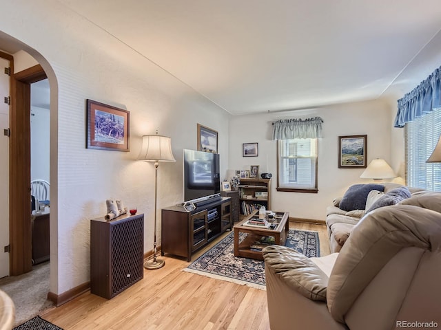 living room with light hardwood / wood-style floors