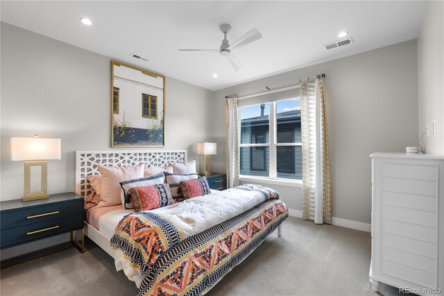 10113 Bellwether Ln, Lone Tree, CO 80124 - bedroom featuring carpet, a ceiling fan, recessed lighting, and visible vents