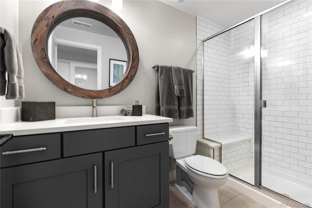 10113 Bellwether Ln, Lone Tree, CO 80124 - full bathroom with visible vents, a shower stall, vanity, tile patterned floors, and toilet