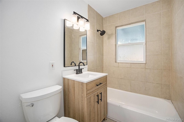 full bathroom featuring  shower combination, toilet, and vanity