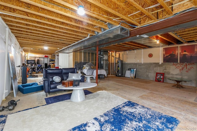 basement with water heater