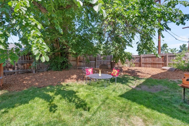 view of yard with a fenced backyard