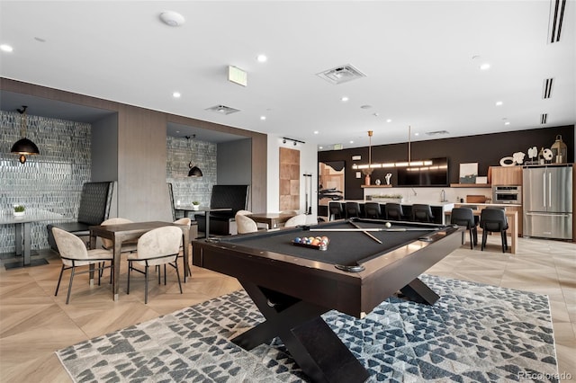 game room featuring pool table and visible vents