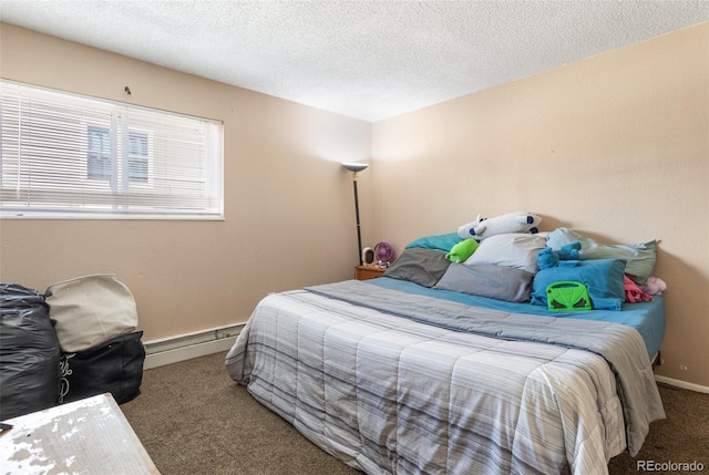 4310 Loomis Ave, Colorado Springs, CO 80906 - carpeted bedroom with a baseboard radiator, baseboards, and a textured ceiling