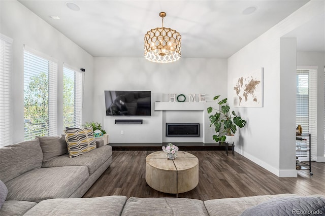 living room featuring dark hardwood / wood-style floors