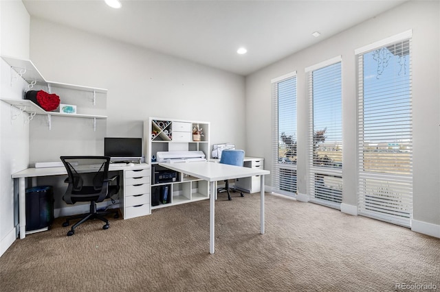 home office with carpet and a healthy amount of sunlight