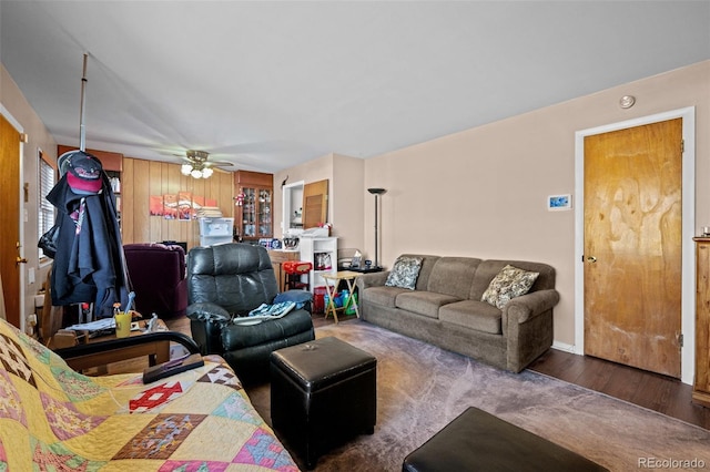 living room with ceiling fan