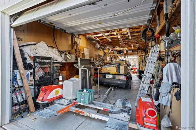 garage featuring a workshop area