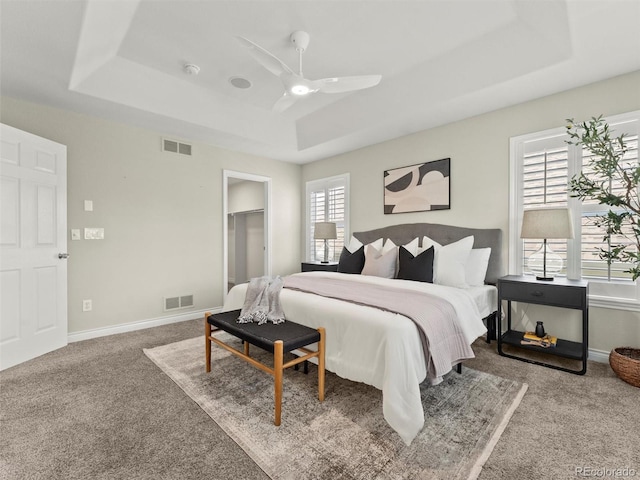 2821 Fulton St, Denver, CO 80238 - bedroom with a tray ceiling, carpet floors, a ceiling fan, and a spacious closet