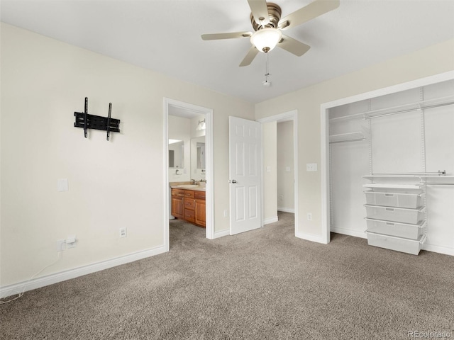 2821 Fulton St, Denver, CO 80238 - unfurnished bedroom with carpet flooring, a closet, ensuite bathroom, and ceiling fan