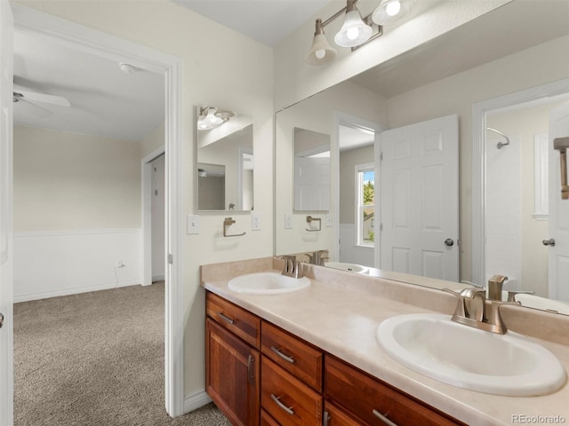 2821 Fulton St, Denver, CO 80238 - bathroom with double vanity and ceiling fan