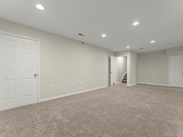 2821 Fulton St, Denver, CO 80238 - empty room featuring carpet floors, recessed lighting, and stairs